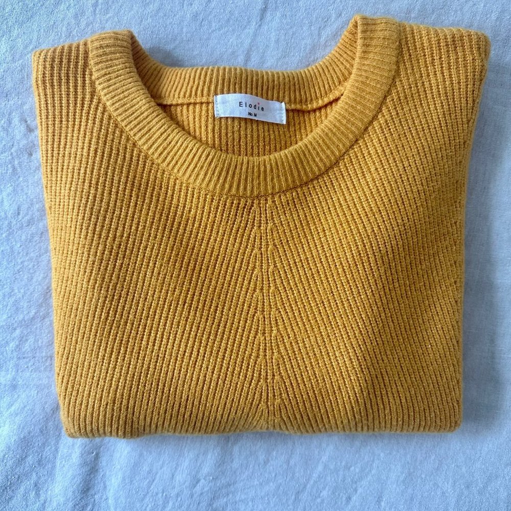 Elodie Mustard Yellow Ribbed Knit Crew Sweater - SIZE M